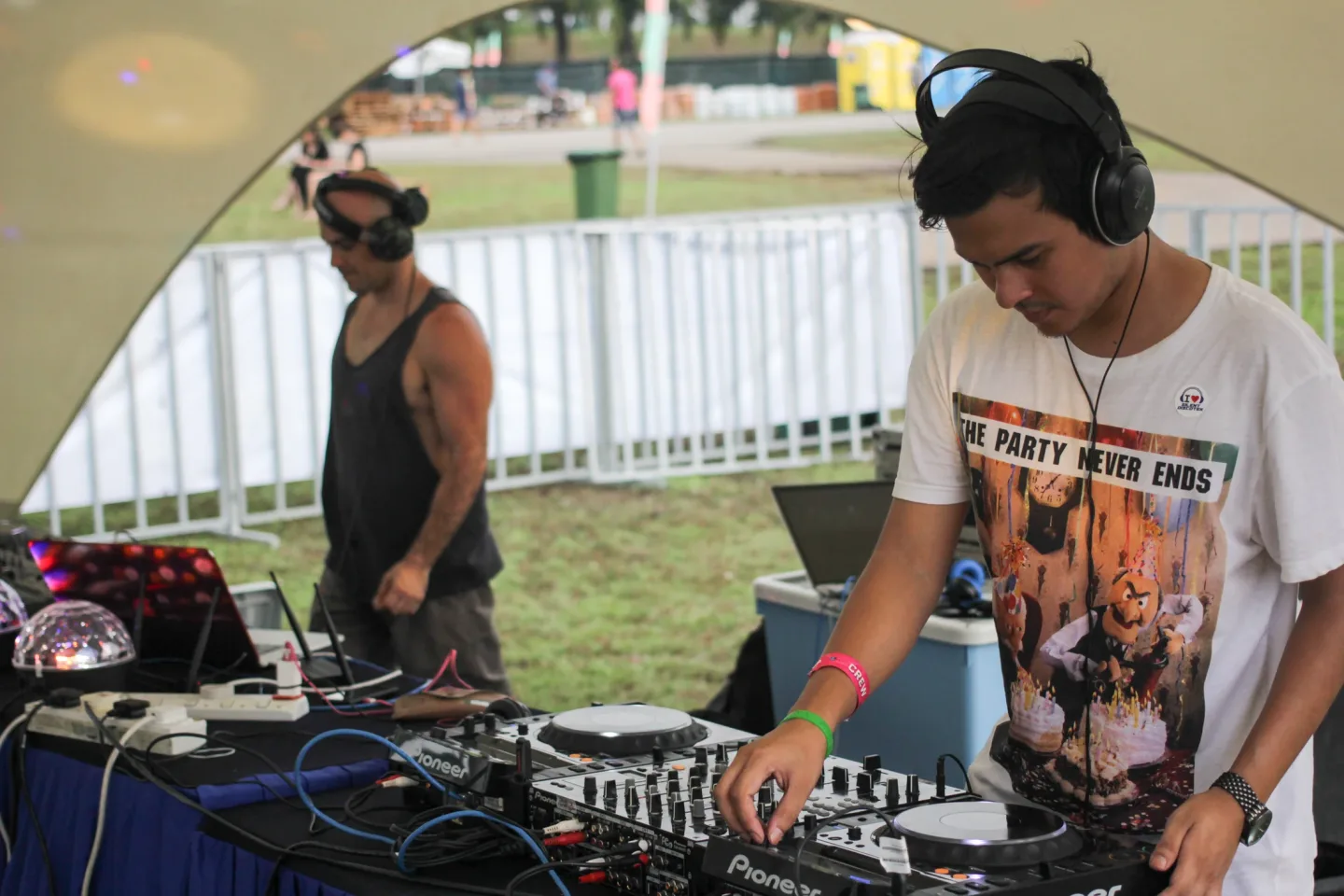 A DJ at the Silent Discotek controls at Good Vibes Festival