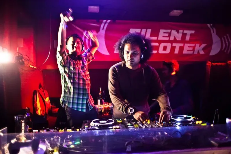 DJ performing at the Silent Discotek Preview Party